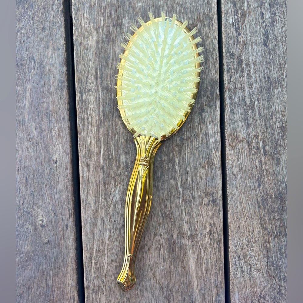 Vintage 70’s Vanity Hair Brush Lace Detail Gold Tone w/ Removable Brush Head